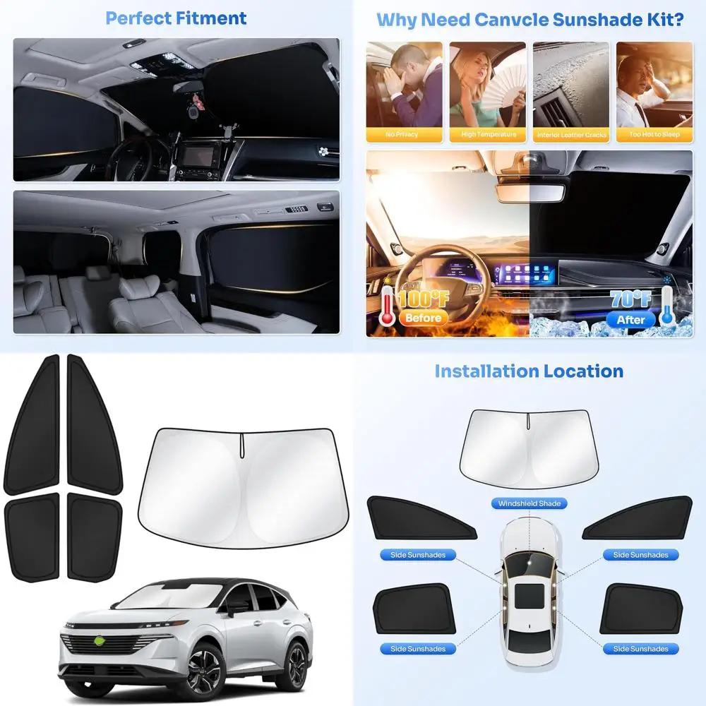 

Universal Windshield & Side Window Sunshades for 2025-2026 SUV Models - Black 5-Piece Set for Privacy and Cooling