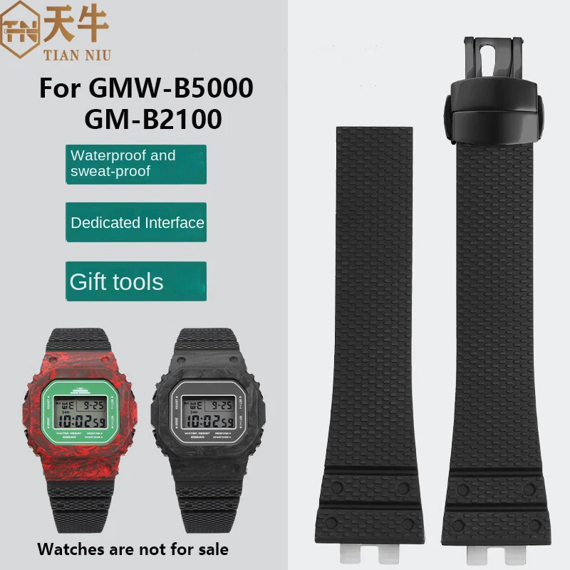 

For Casio 35th Anniversary GMW-B5000 Strap for GM-B2100 Watch Sport Fluororubber Strap Men's Black Folding Buckle Bracelet