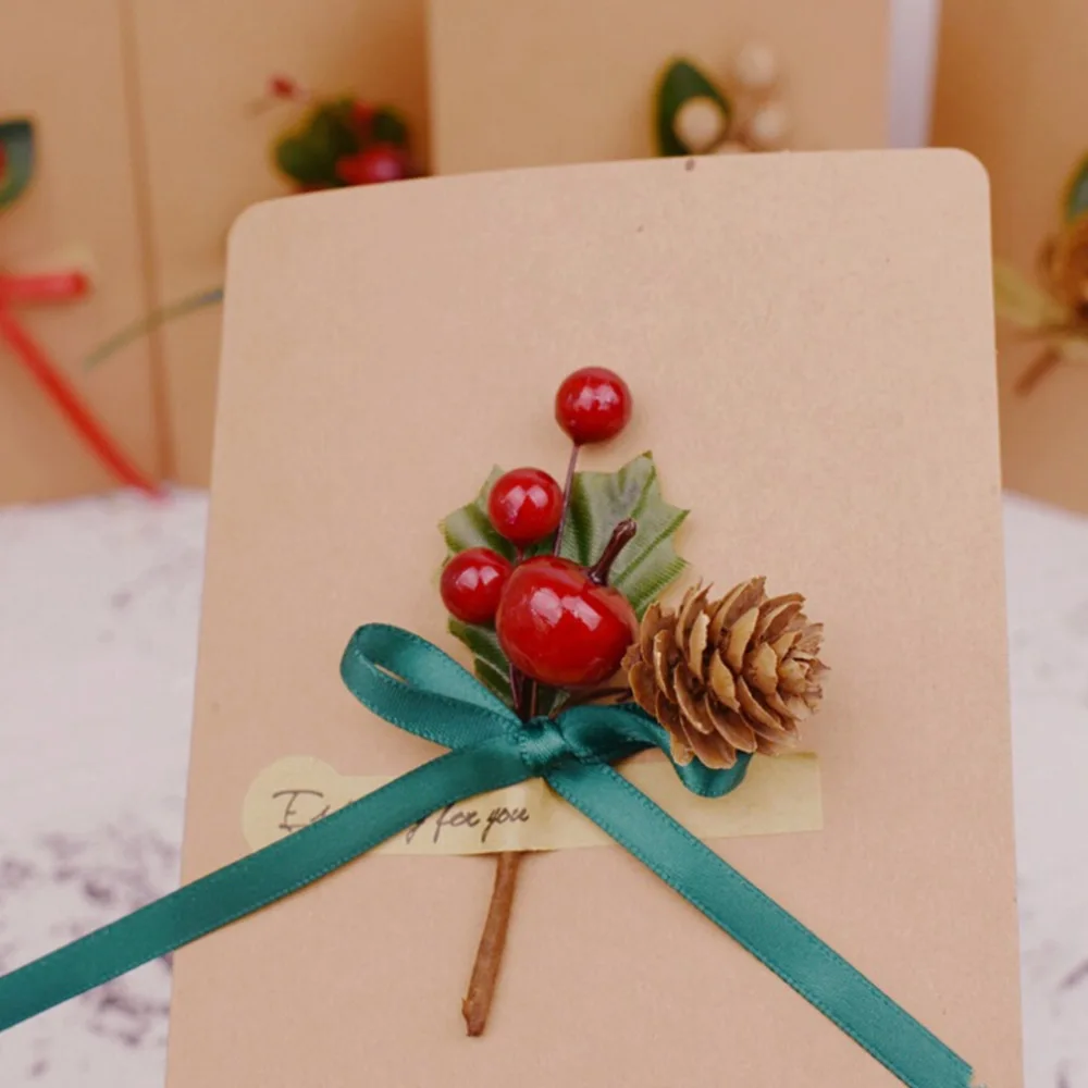 Pinecone Branch Plastic Dried Flower Greeting Card Accessories Handbag Box Diy Handmade Greeting Card Christmas Decorations 2025