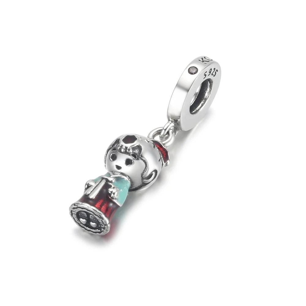 925 Sterling Silver Bead Spanish Flamenco Guitar Shoe Fan Triple Dangle Charm Fit Fashion Women Bracelet Bangle Gift DIY Jewelry 3