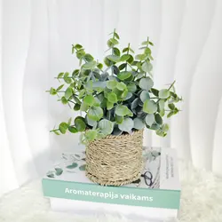 1 pc artificial Eucalyptus potted plant with cylindrical grass woven pot for home office party decoration ,shooting props