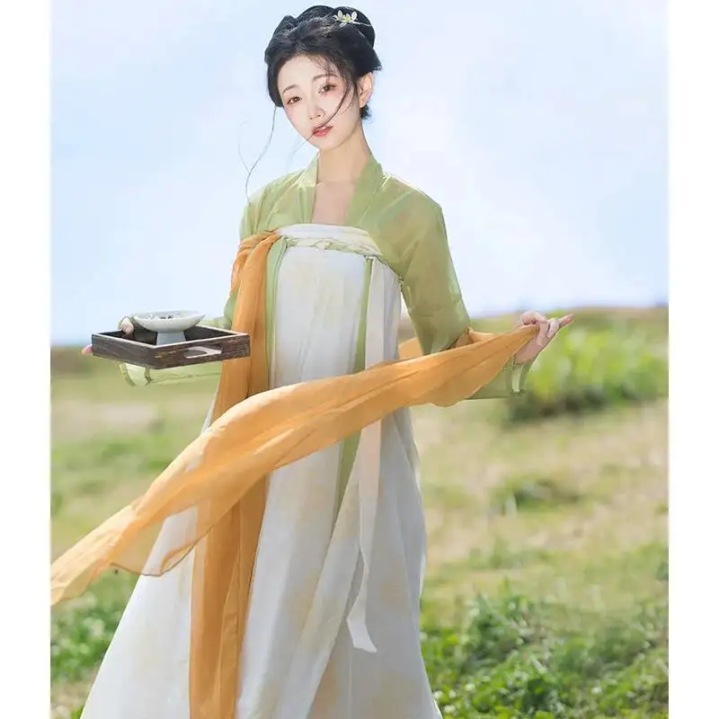 

Платье ханьфу, женские костюмы китайской династии Тан, древнее традиционное тонкое платье ханьфу с принтом, фея на весну и лето