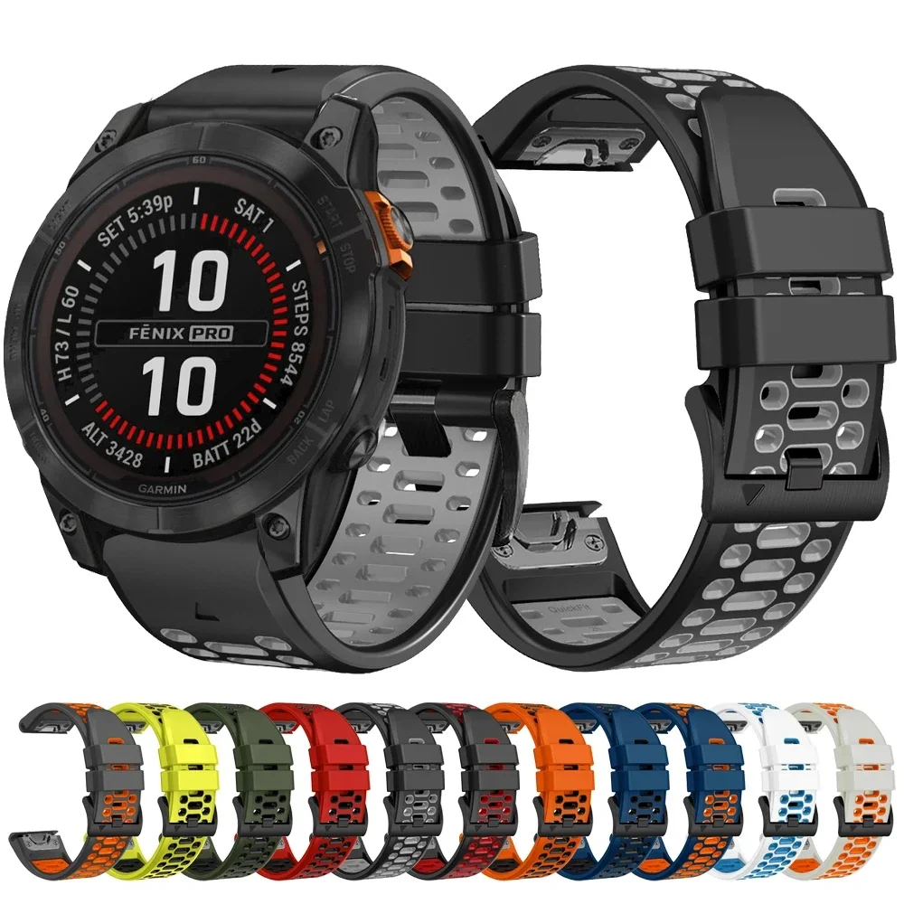 QuickFit 22 مللي متر 26 مللي متر تنفس سيليكون حزام ل Garmin Fenix 7X 7 6X Pro 5 5X Plus/Epix 2 47 مللي متر 51 مللي متر Tactix 7 سوار حزام الساعات