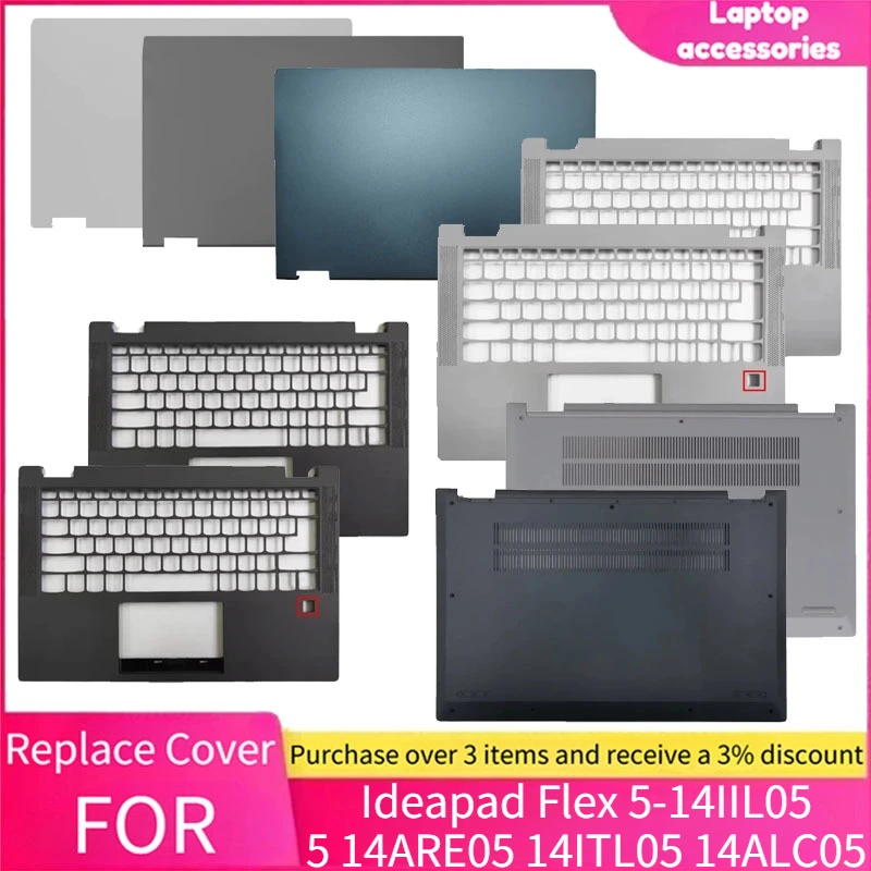 

Metal LCD Back Cover Palmrest Top Case Hinge Bottom Cover For Lenovo Ideapad Flex 5-14IIL05 5 14ARE05 14ITL05 14ALC05