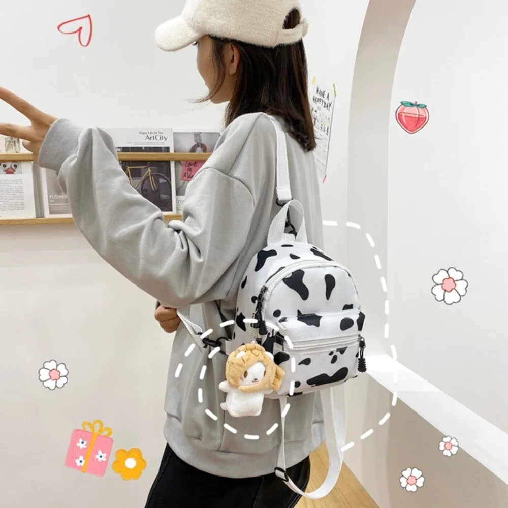 

Portable Cow Spot Women's Bags Multi-Function Canvas Travel Bag Adjustable Strap Mini Backpack Ladies
