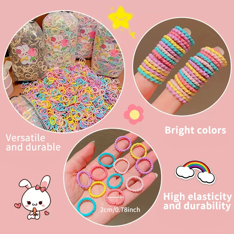 100 Pcs/Bag New Children Candy Colors Simple Scrunchies Rubber Bands Baby Girls Soft Elastic Hair Bands Kids Hair Accessories