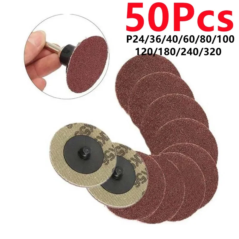 

50pcs 2inch Grit Roll Lock Quick Change Sanding Discs Surface Conditioning Sanding Disc Pad P24/36/40/60/80/100/120/180/240/320