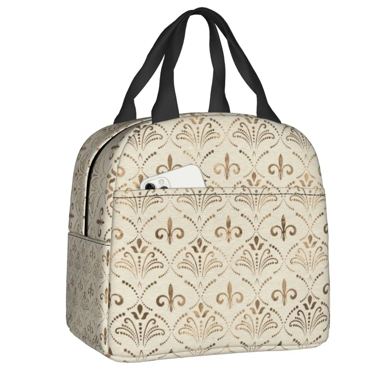 

Custom Elegant Fleur-de-lis Pattern Lunch Bag Men Women Thermal Cooler Insulated Lunch Boxes for Adult Office