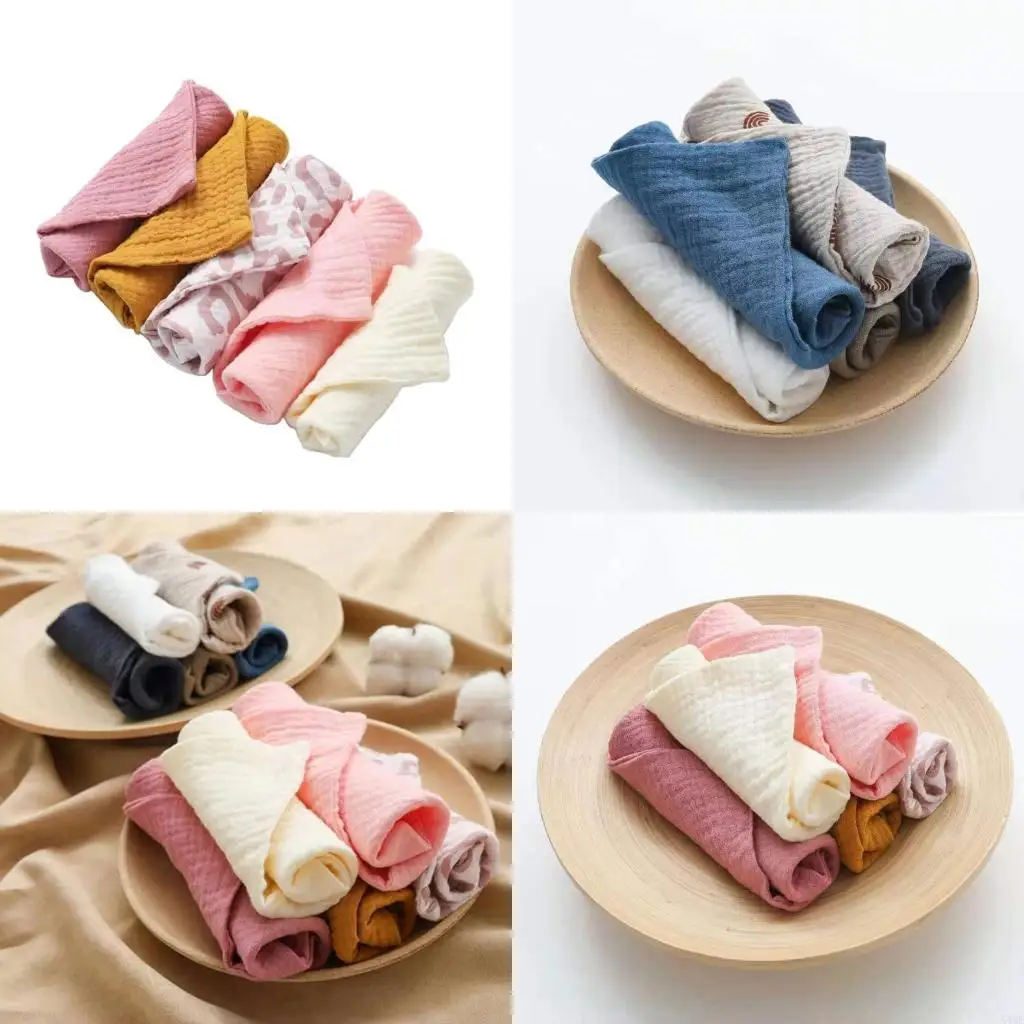 

54DF 5 Pcs Infant Washcloth Set Wash Hand Face Wipes Baby Soft Cotton Square Towels