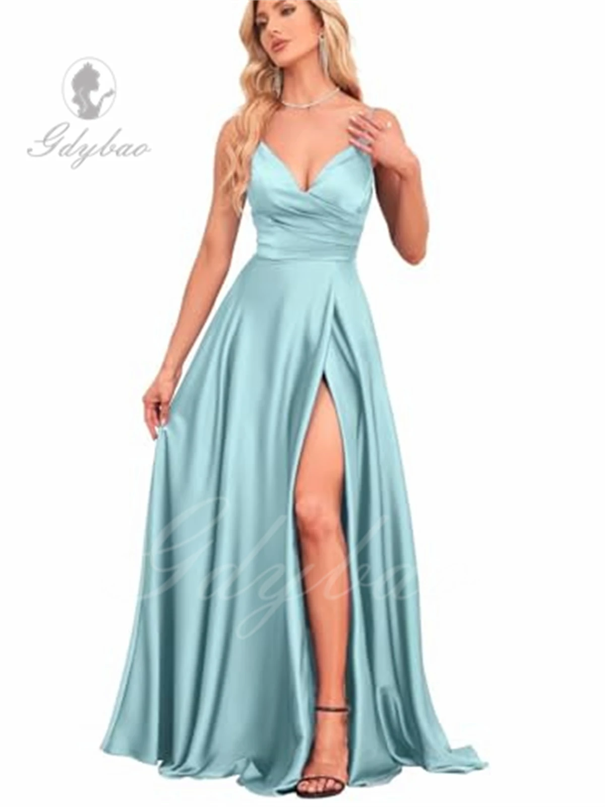 Prom Dresses for Women 2024 Satin A-line Spaghetti Straps Long Formal Evening Gowns with Slit