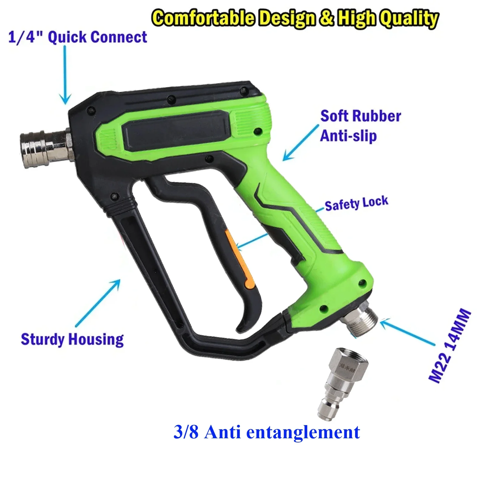 4000psi Pistola ad acqua per pulizia ad alta pressione Coda M22-14MM o 3/8 Anti avvolgimento Accessori per lavatrici per auto Pistola ad acqua per lavaggio auto