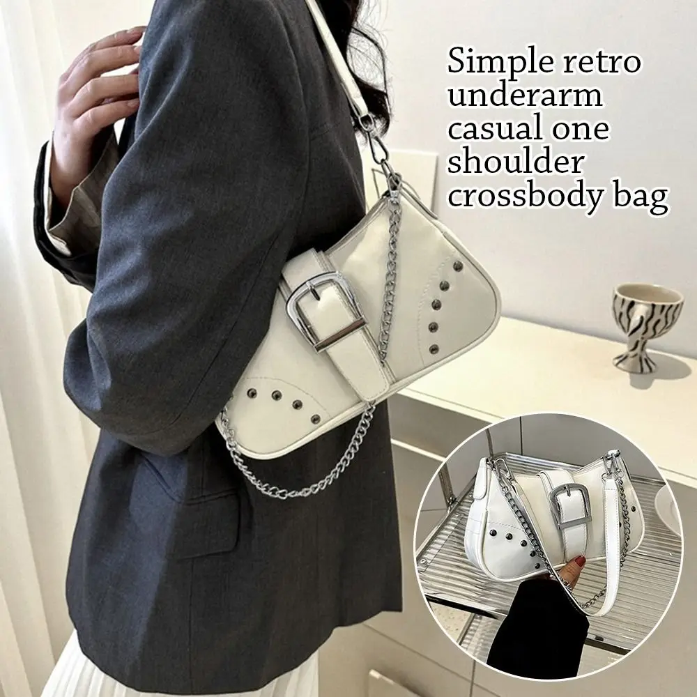 

Винтажные сумки на плечо с заклепками, однотонная женская сумка под подмышку, модные женские маленькие сумочки на цепочке, женская сумка-тоут из искусственной кожи