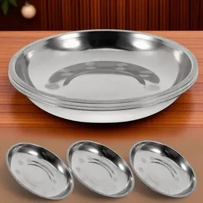 

6Pcs Stainless Steel Mixing Salad Trays Round Design Banquet Food Plate for Parties Camping Silver Stainless Steel Plate