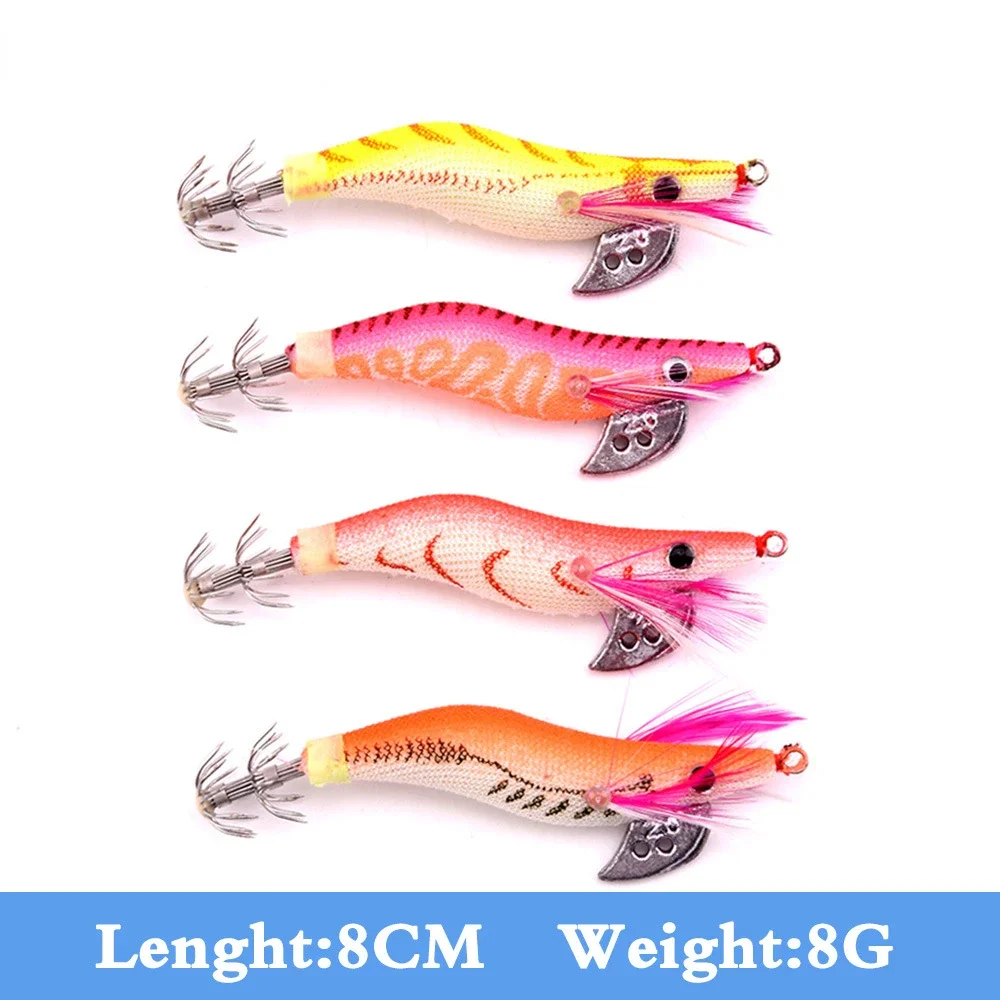 1PCS Luminous Squid Jig Fishing Wood Shrimp Lure Wrapped Prawn Noctilucent Squid Cuttlefish Jigs Fishing Lures Fishing Baits