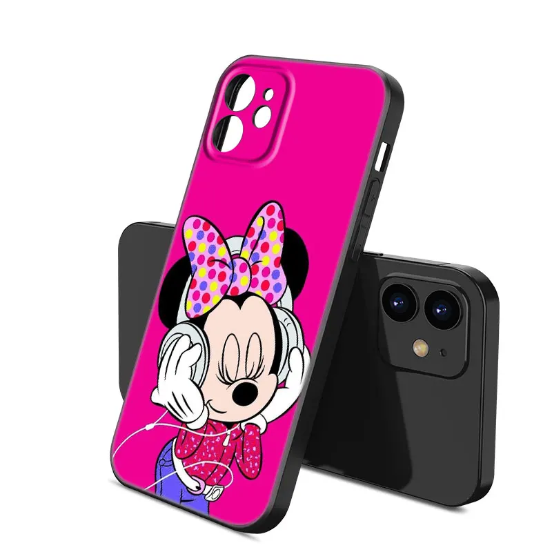 Cute M-Minnie Phone Case For Apple iPhone 12 13 Mini 11 14 15 Pro Max 7 8 Plus X XR XS SE 2020 2022 Black Silicone Case