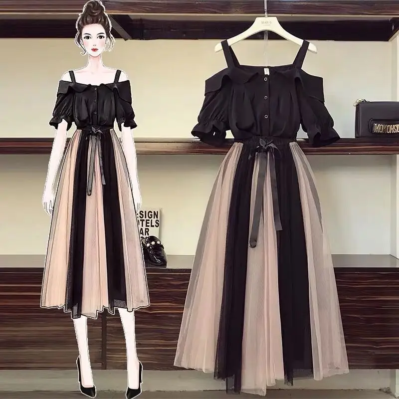 

Slimming Fashionable plus Size Women's Two Piece Set Spring Summer New Arrival Low Waist Long Pants Synthetic Fiber Dress