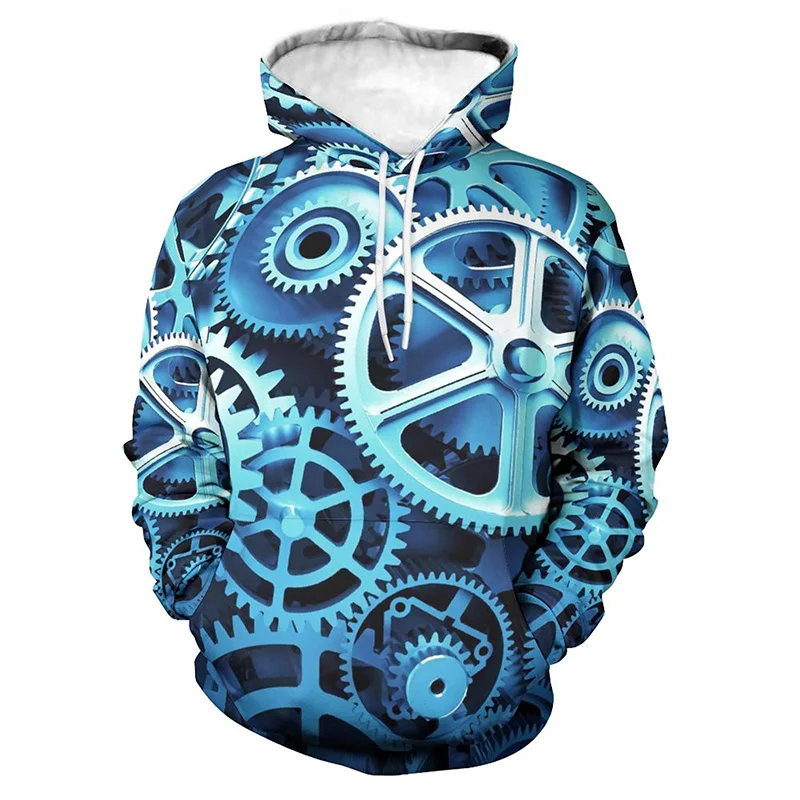 Mechanical Gear Graphic Hoodie Men Tops 3D Creative Machine Printed New in Hoodies Womens Clothing Harajuku Fashion y2k Pullover