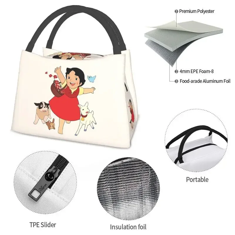 Heidi The Girl From The Alps Insulated Lunch Bag for Women Leakproof Goat Anime Cartoon Thermal Cooler Lunch Box Work Picnic