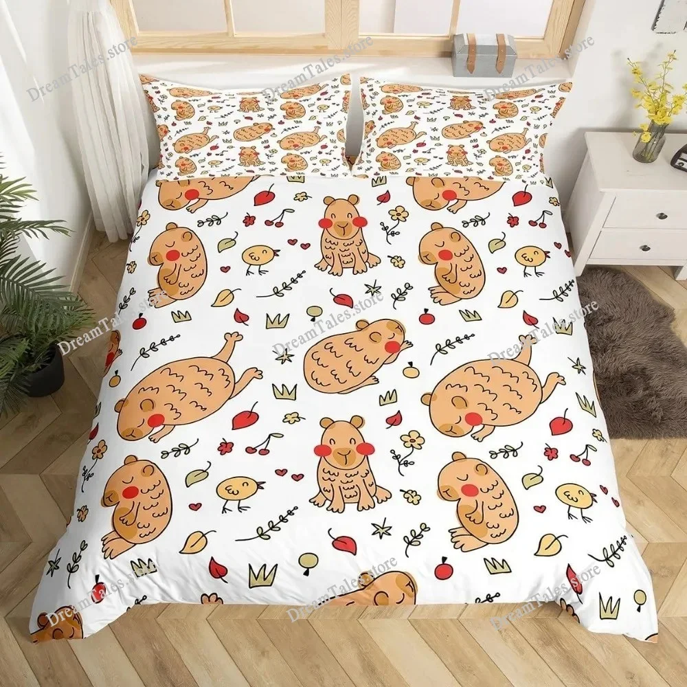 Capybaras Motif Bed Linen,Microfibre Bedding Sets, Children's Bed Linen  for Teenagers 3D Animal Printed  DuvetCover Luxury Gift