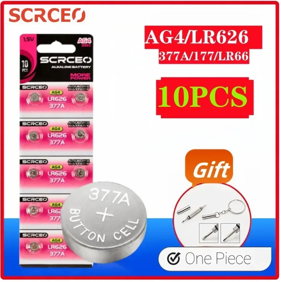 Alkaline Button Cell Battery AG4 LR626 1.55V, 377 SR626 177 626A 377A CX66W For Watch Toy Calculator Car Key Clock Stable Power