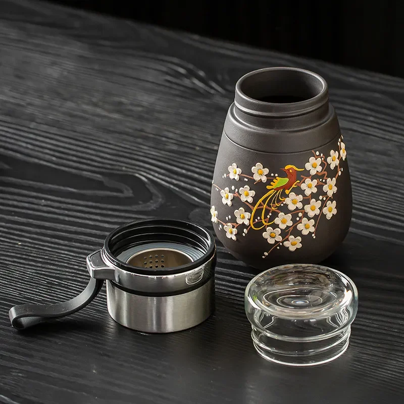 Portable Purple Sand Tea Cup with Plum Blossom Design National Style Business Gift Box Peony Pattern Car Water Bottle