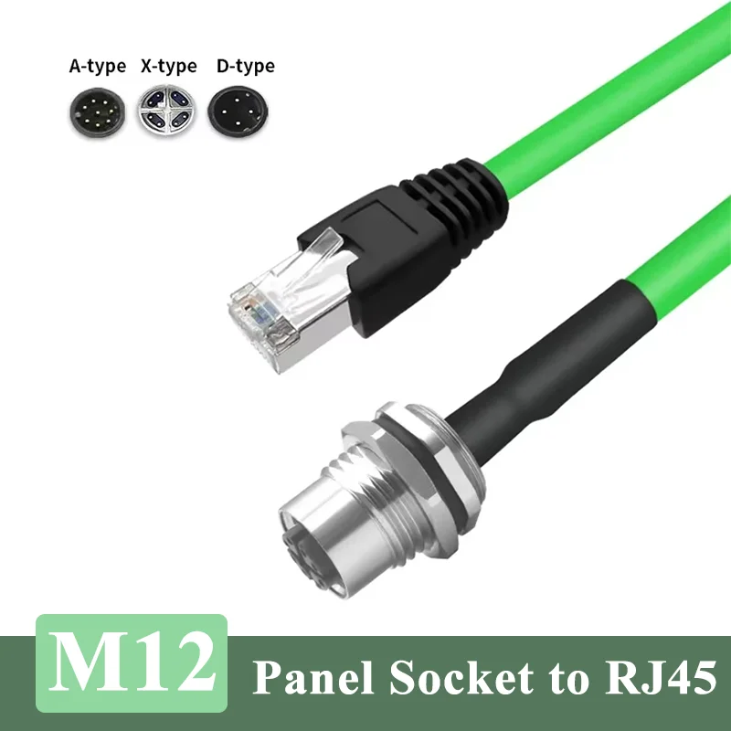 M12 4/8Pin Aviation Plug to RJ45 Network Cable A-type Panel Front Industrial D/X-code Panel Rear Male Female Socket Connector