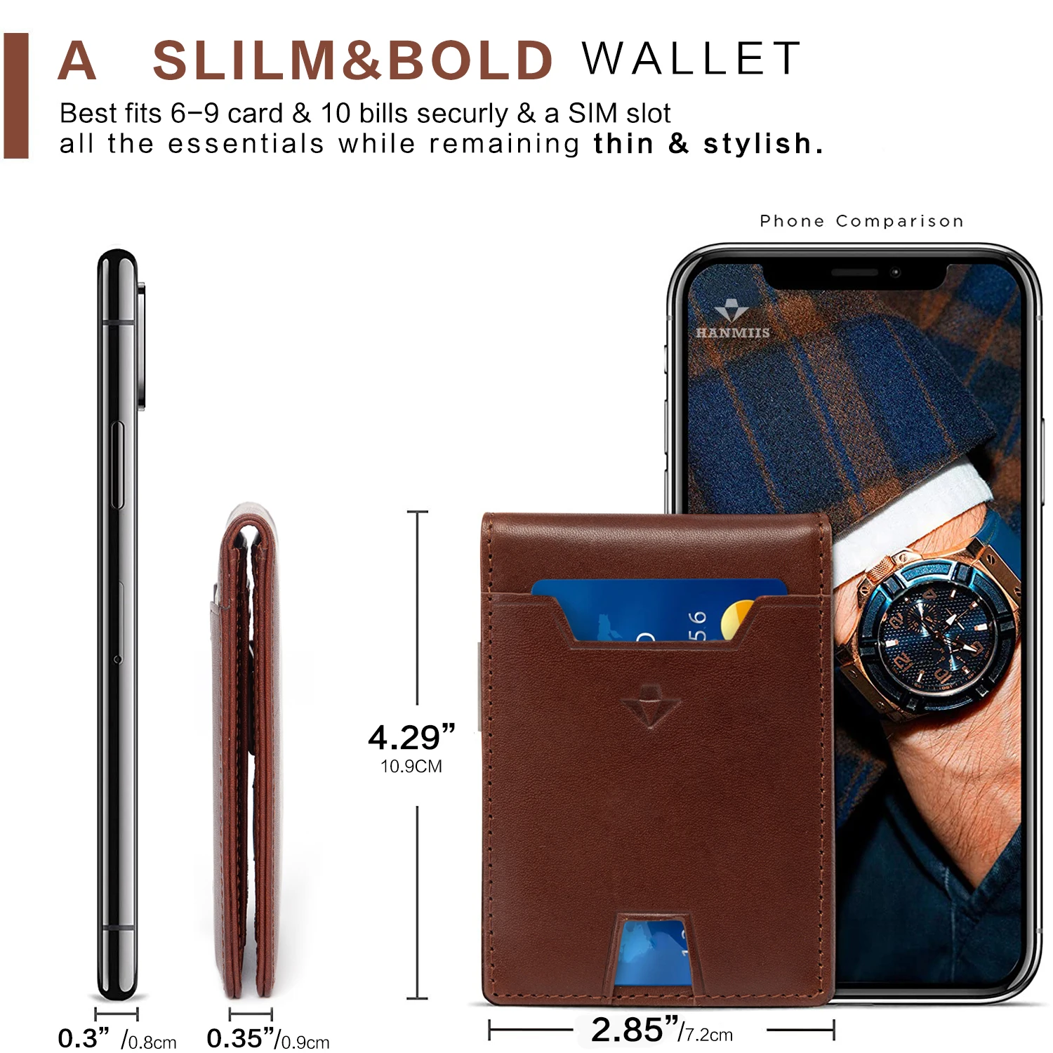 HANMIIS Distressed Handcrafted Full-Grain Leather Card Holder | Men's Ultra-Slim Retro ID Wallet & Minimalist Pocket Purse