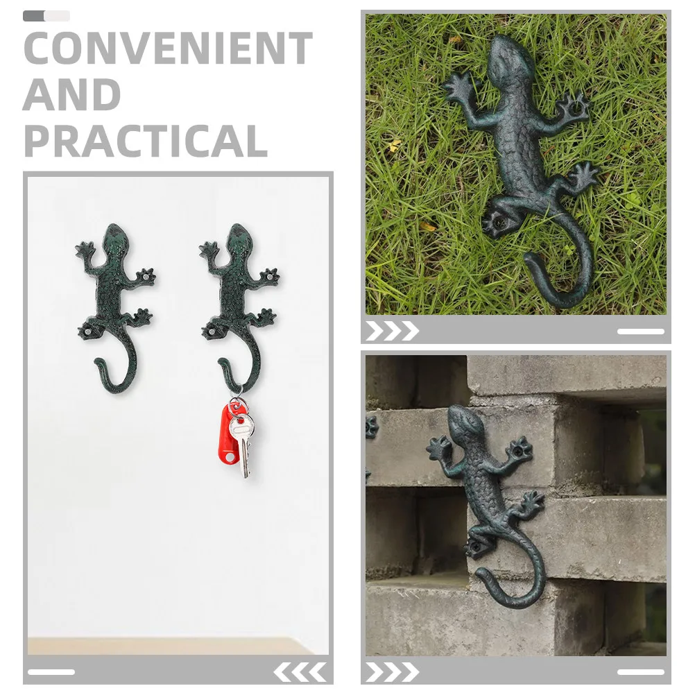 2Pcs Vintage Cast Iron Gecko Hooks Decorative Animal Wall Mounted Key Holders Indoor Outdoor Garden Coat Hat Rack - view 3