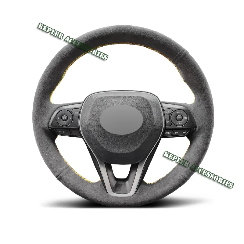 Genuine Leather Yellow Thread Steering Wheel Cover for Alcantera Car Accessories for Toyota Camry Corolla RAV4 Avalon 2018-2020
