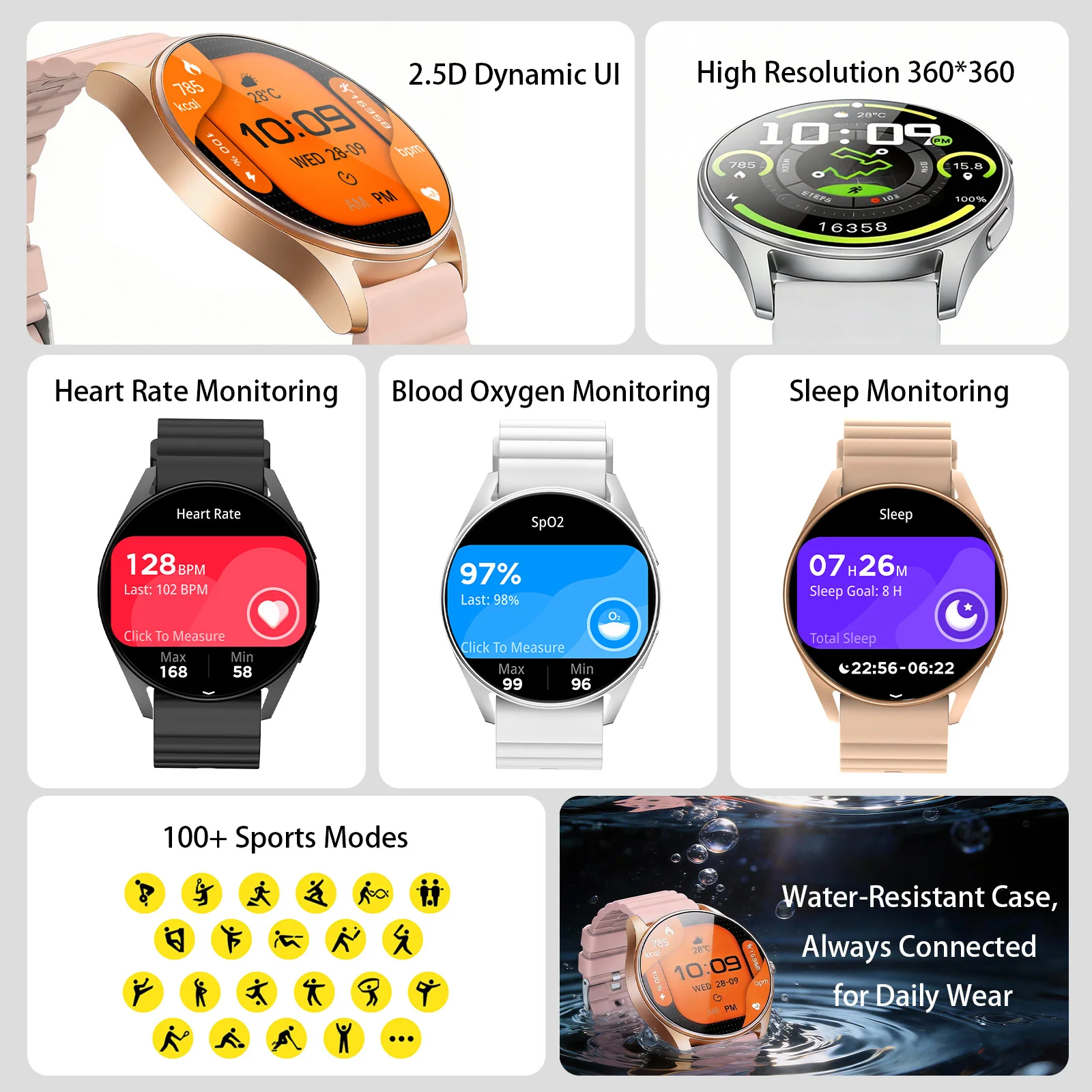 Domars 1.39 inch Display Smart Watch Healthy Sleep Monitor Support Sports Mode built-in GPS 400mAh Battery 1ATM Water Resistance