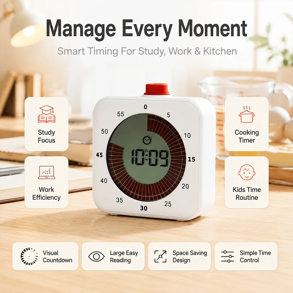1pc creative timer, stopwatch, clock face with hourglass design, time setting with 12/24 hour switch, alarm setting, forward cou