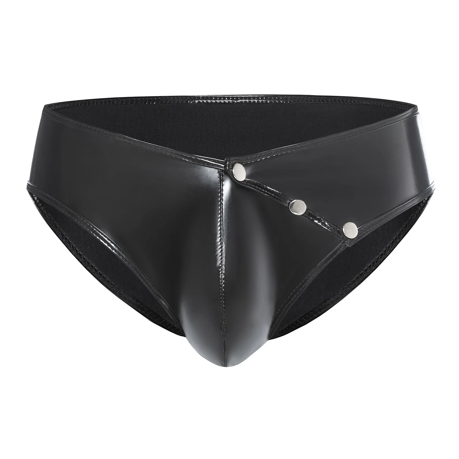 

Black/Red PVC Leather Men's Low Waist Briefs Detachable Button Underpants Lingerie U-shaped Expansion Bag Men's Erotic Underwear