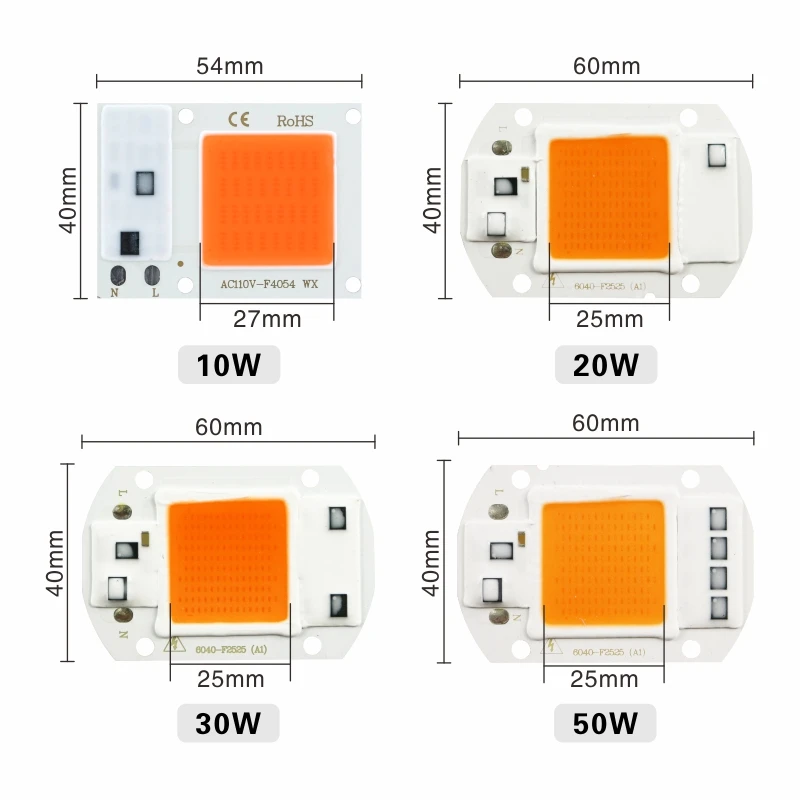 10pcs Hydroponice 10W 20W 30W 50W Cob Led Grow Light Chip AC 110V 220V Full Spectrum For Indoor Plant Seedling Grow and Flower