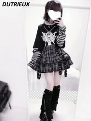 Punk Style Zipper Ruffled Plaid Mini Skirt Summer New Cute Girl Elastic High Waist Women's All-Matching Short Y2k Skirts