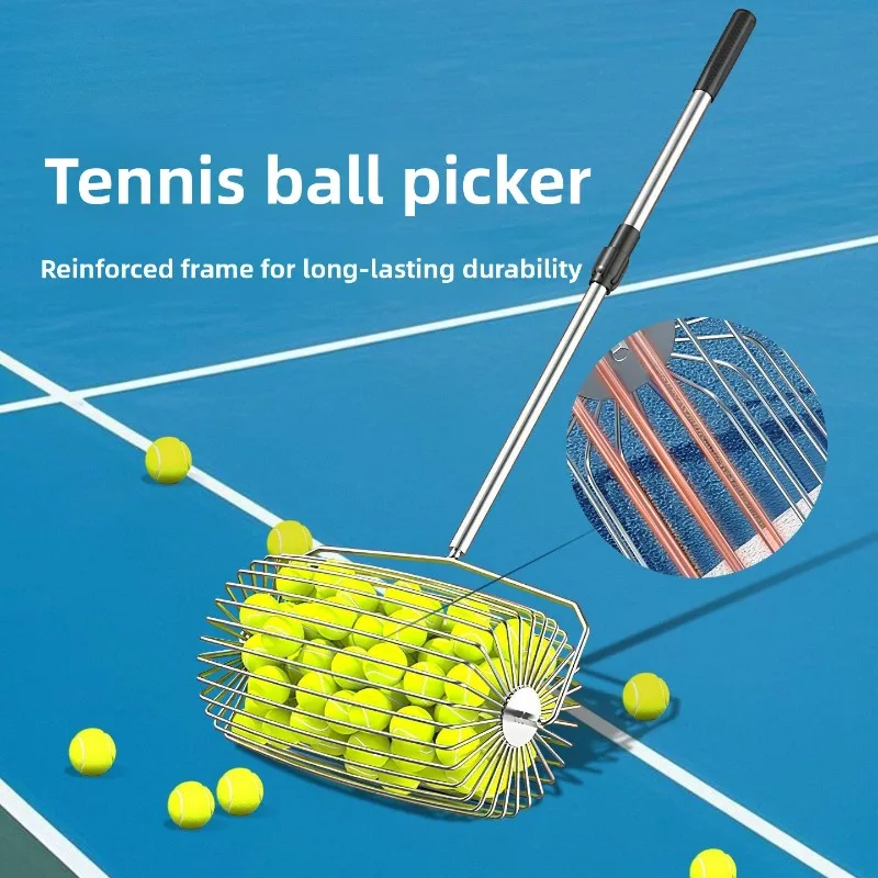 Tennis Ball Picker Portable Ultralight Telescopic Stainless Steel Roller Automatic Quick Pickup Device Tennis Ball Picker