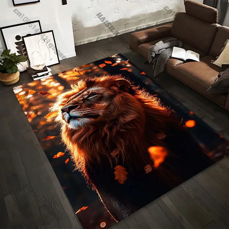 Tapis imprimés avec motif de lion majestueux embrassant la tranquillité de l'automne, 21 tailles, pour tapis de yoga pour adultes, décoration de salon, tapis personnalisé