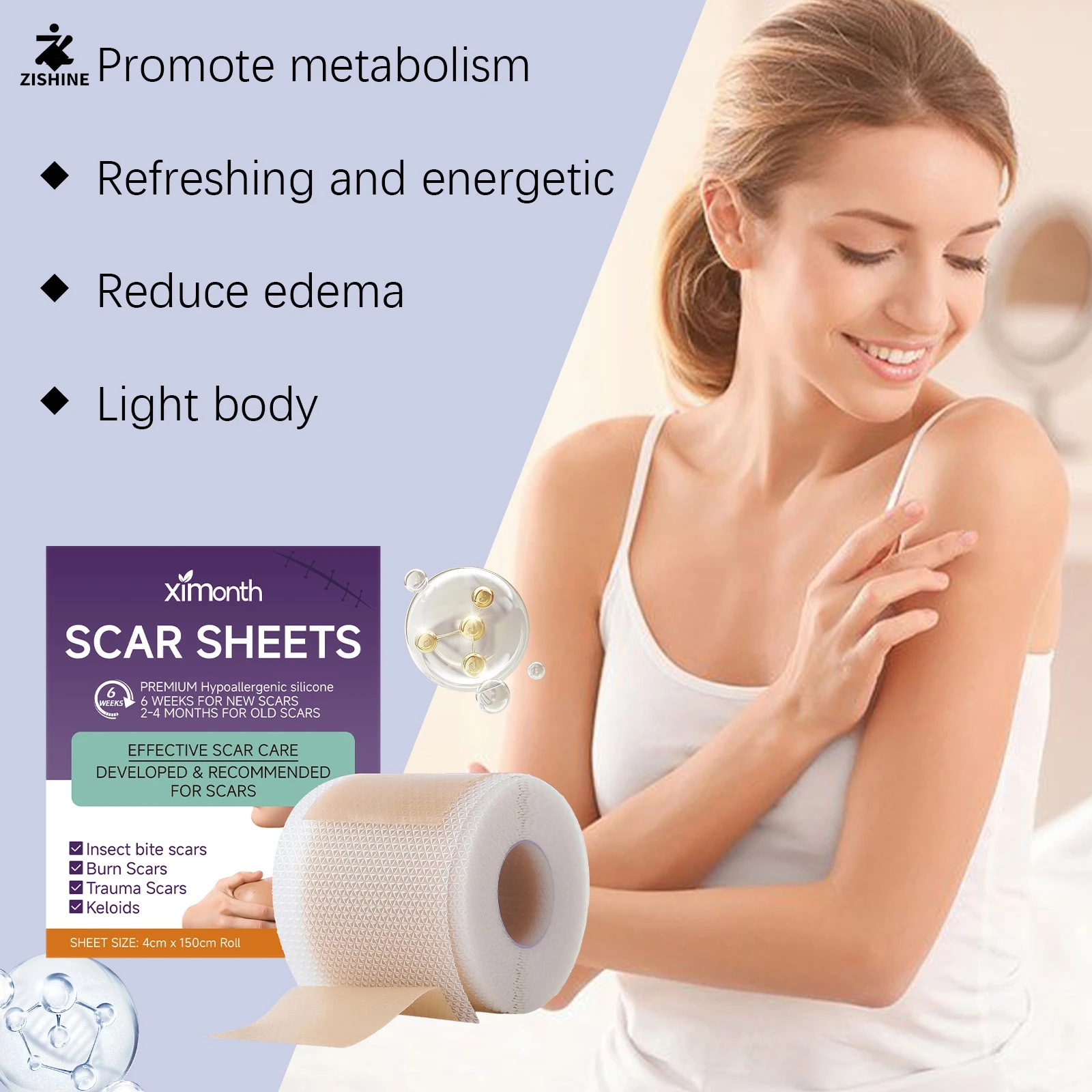 150cm silicone scar patch, breathable skin repair patch, self-adhesive stretch mark tape, acne scar skin care, burn patch