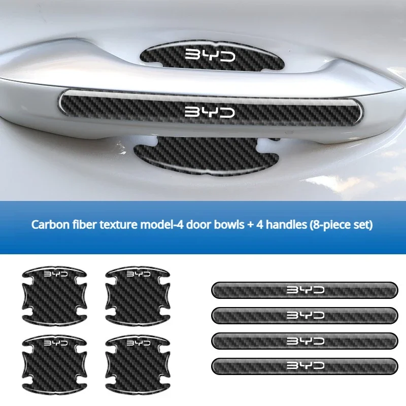 Protections de poignées de porte en fibre de carbone époxy pour BYD Dolphin Seal Han Song Plus Atto 3, accessoires extérieurs, 8 pièces