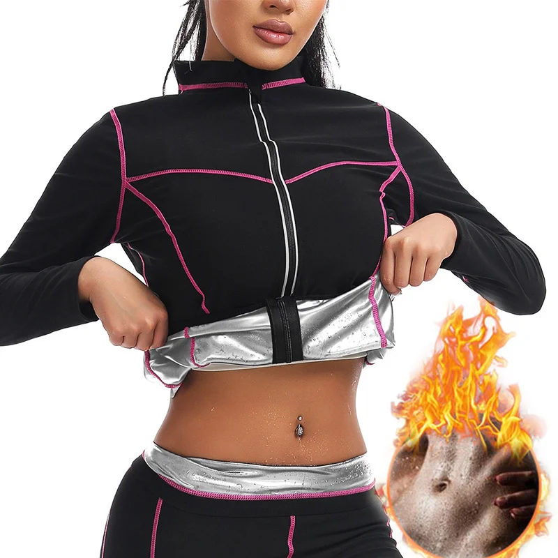 

Guudia Sweating Jackets Women Sauna Suit Womens Long Sleeve Zipper Workout Women Sweat Suits Zipper Shirt Sweating Top Training