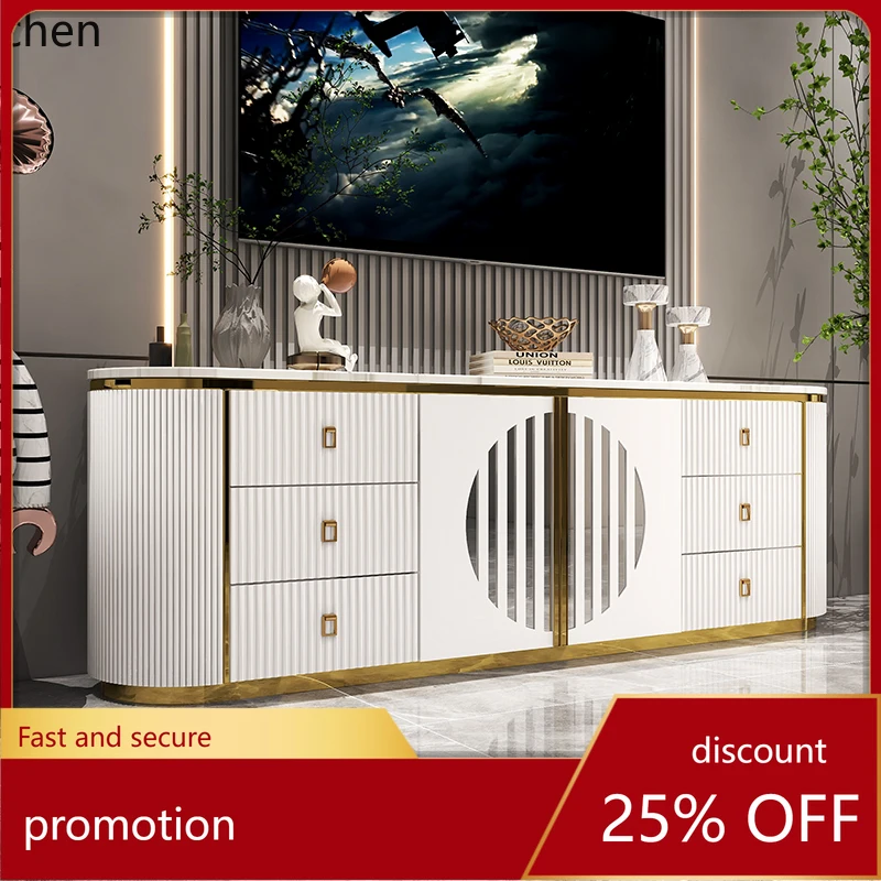 

HT light luxury TV cabinet simple modern rock slab TV background wall cabinet small apartment high bedroom floor cabinet