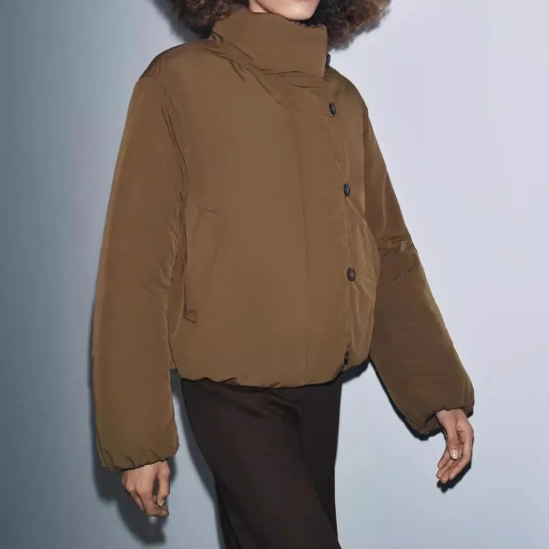 

Winter New Arrival Women's Casual Style Short High Collar Long Sleeve Cotton Jacket Single Button Coat Korean Version Straigh...