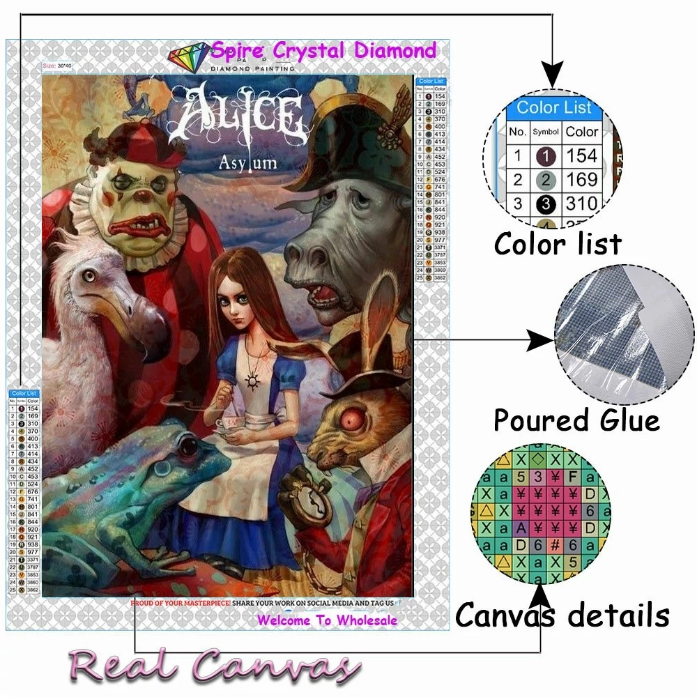 Disney Alice in Wonderland AB Diamond Painting Kits Embroidery Zombie Film Movie Cross Stitch 5d Diy Art Mosaic Home Decor Gift