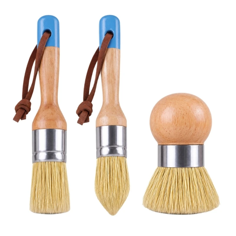 X90F Boar Hair Furniture Paint Brush Set with Handles and Metal Ferrules, 3 Brush Type for