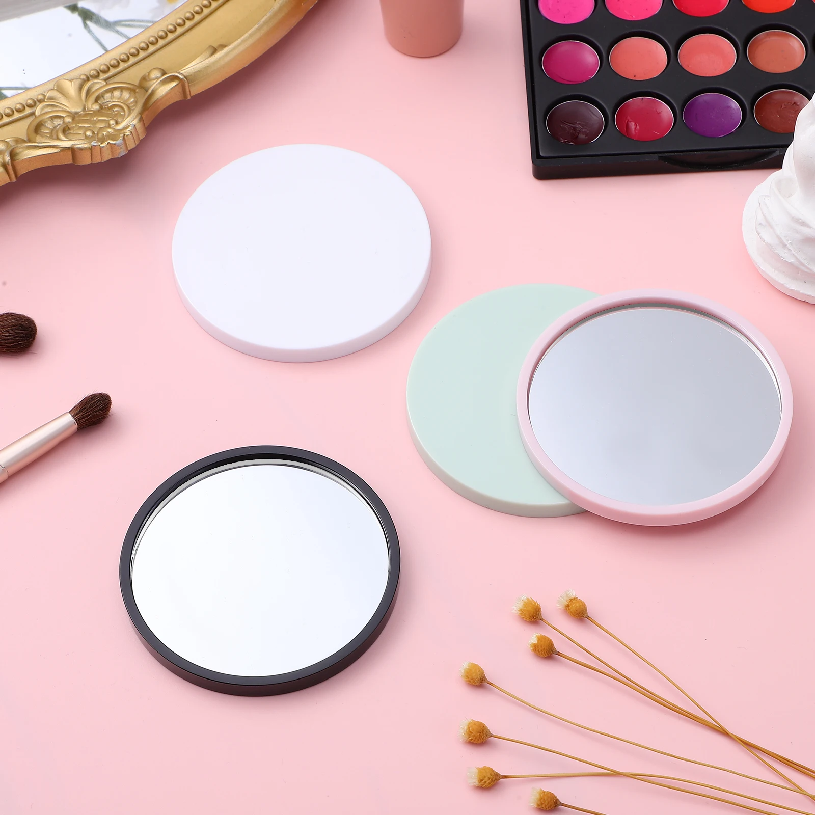 

4Pcs Small Portable Round Compact Mirrors Mini Travel Makeup Pocket Mirror Set High Definition Durable Scratch Resistant