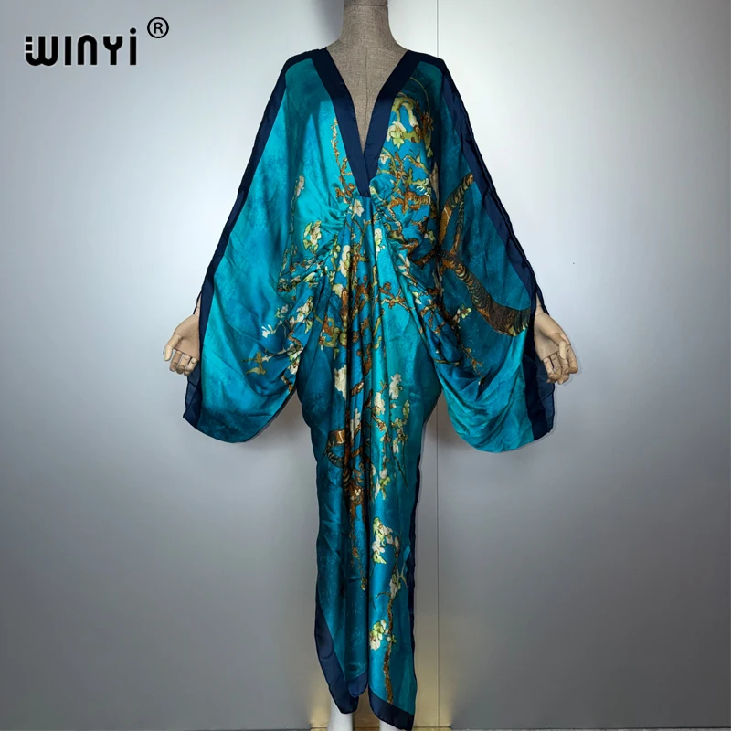 

WINYI muslim woman dresses long down kaftan party Dress Dark V neck sexy dress Female holiday abaya dubai luxury Caftan