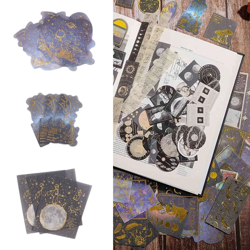 AV-192Pcs Celestial Stickers Vintage Stickers For Scrapbooking Planet Moon Space Astronomy Stickers Journaling Supplies