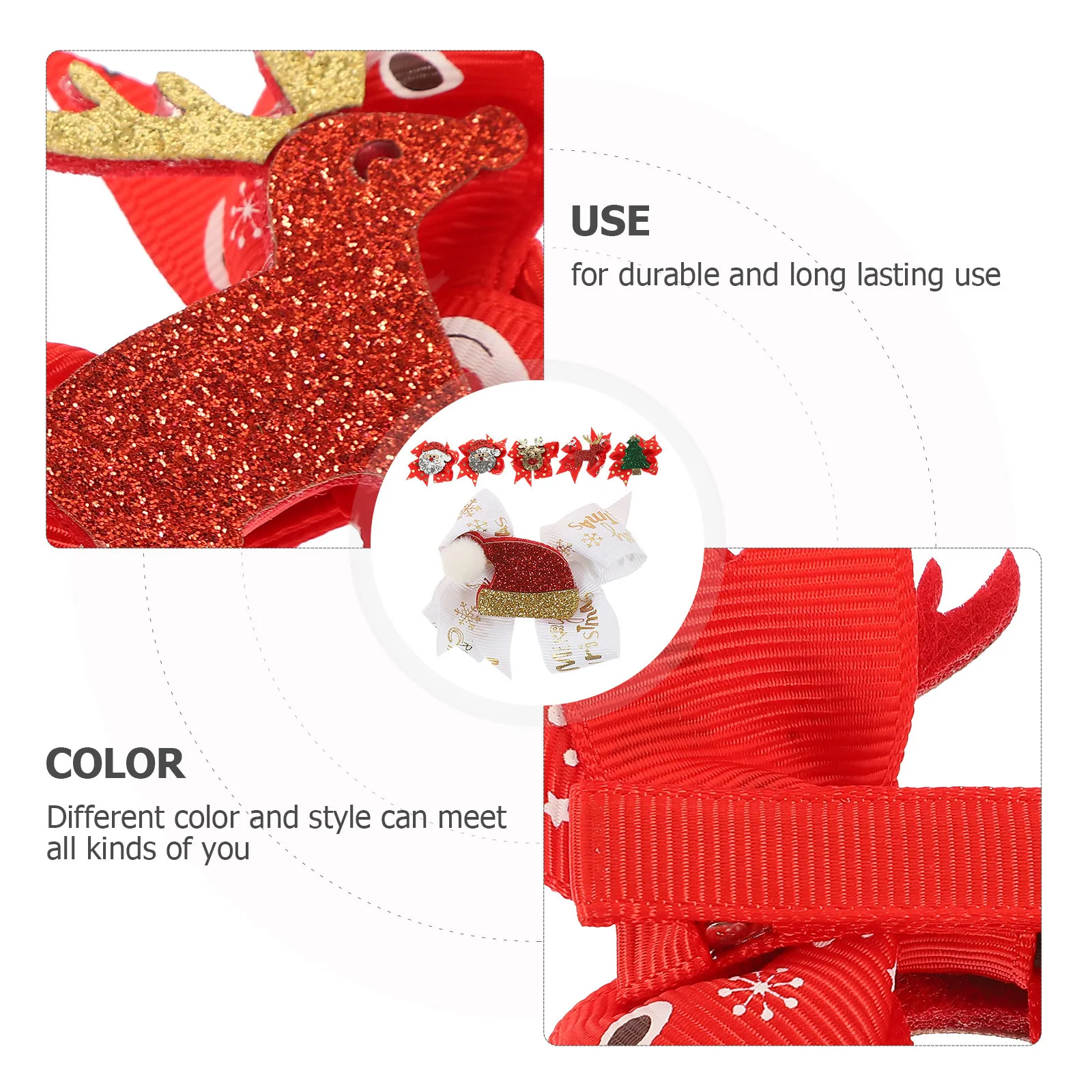 

6pcs Christmas Hair Clip Set For Bowknot Hairpins Santa Claus Hair Accessories Holiday Party Decor Gift Idea