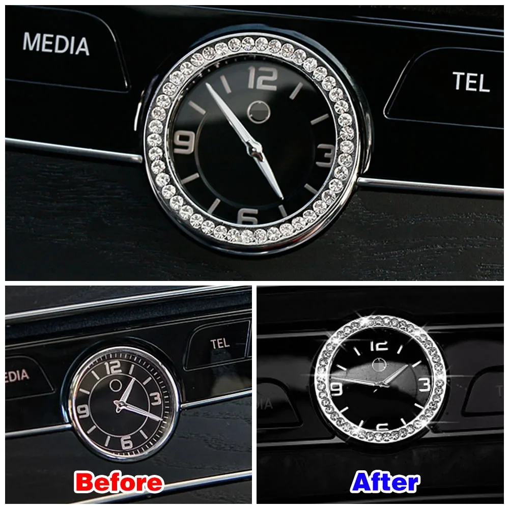 For Mercedes Benz C Class W205 2015-2018 Central Console Clock Watch Frame Artificial Crystal Diamond Ring Trim Styling Decal