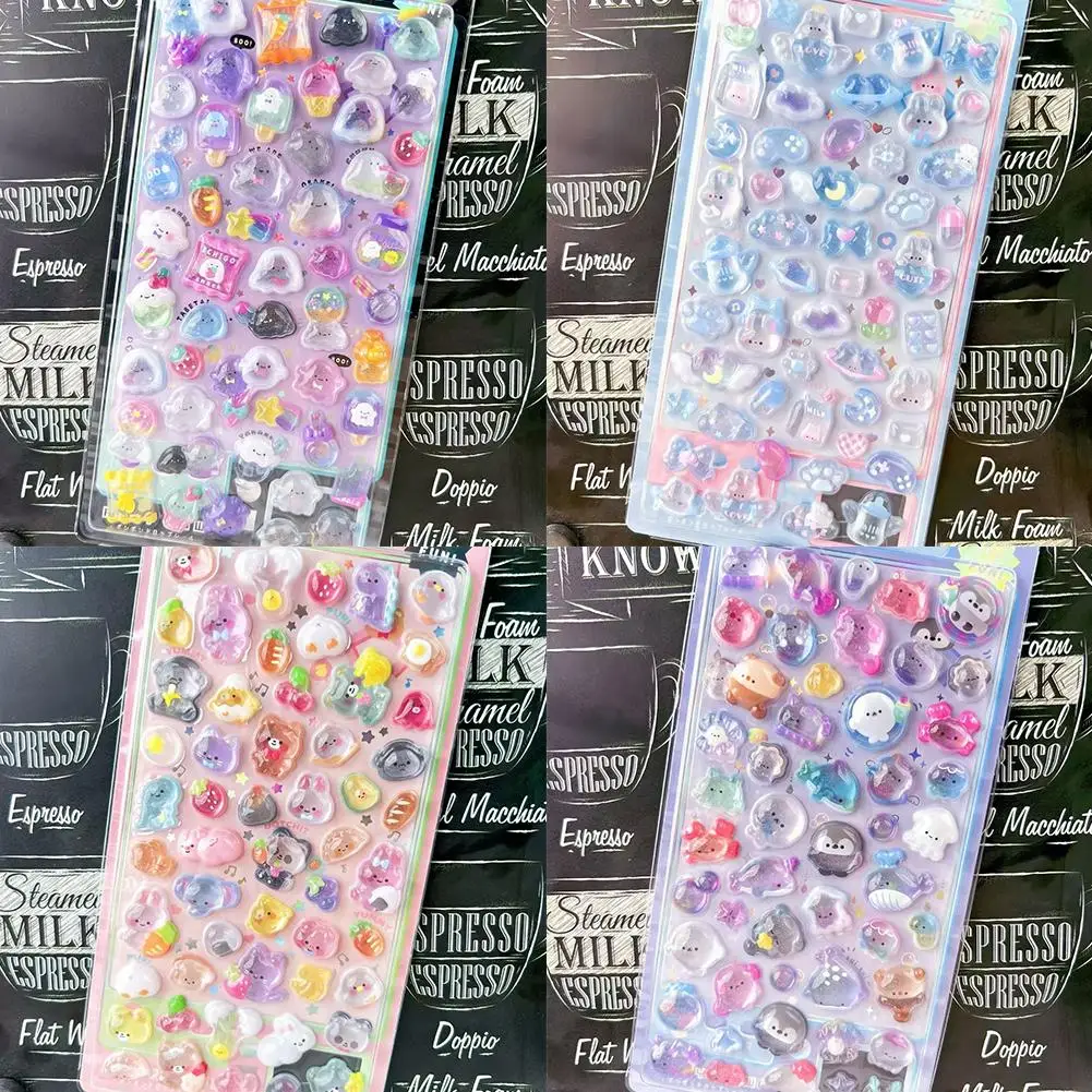 Cartoon 3D Relief Jelly Stickers Animal Sticker Candy Ghost Rabbit Aesthetic Stickers DIY Phone Case Diary Stationery Sticker