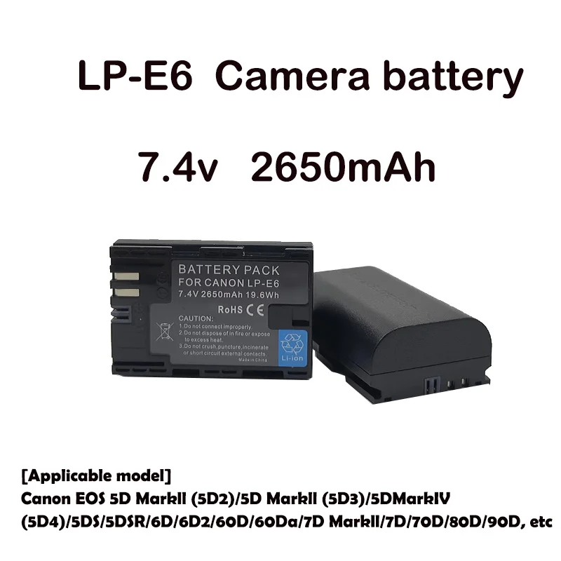 2600mAh 7.2V LP E6 LP-E6 E6N Bateria + podwójna ładowarka LED do aparatu Canon EOS 5DS R 5D Mark II 5D Mark III 6D 7D 70D 80D